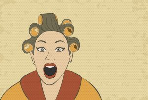 Brunette retro woman screaming. Vintage art.